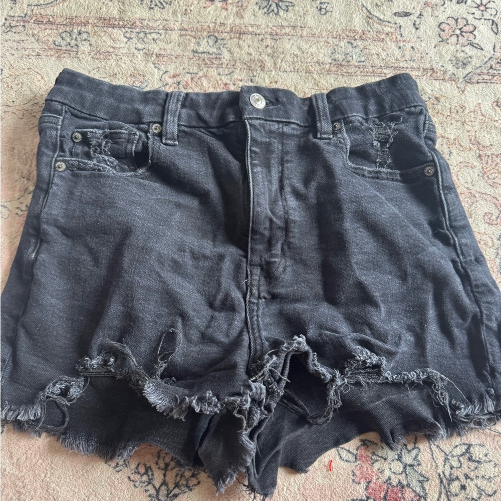 Distressed Black Denim Shorts